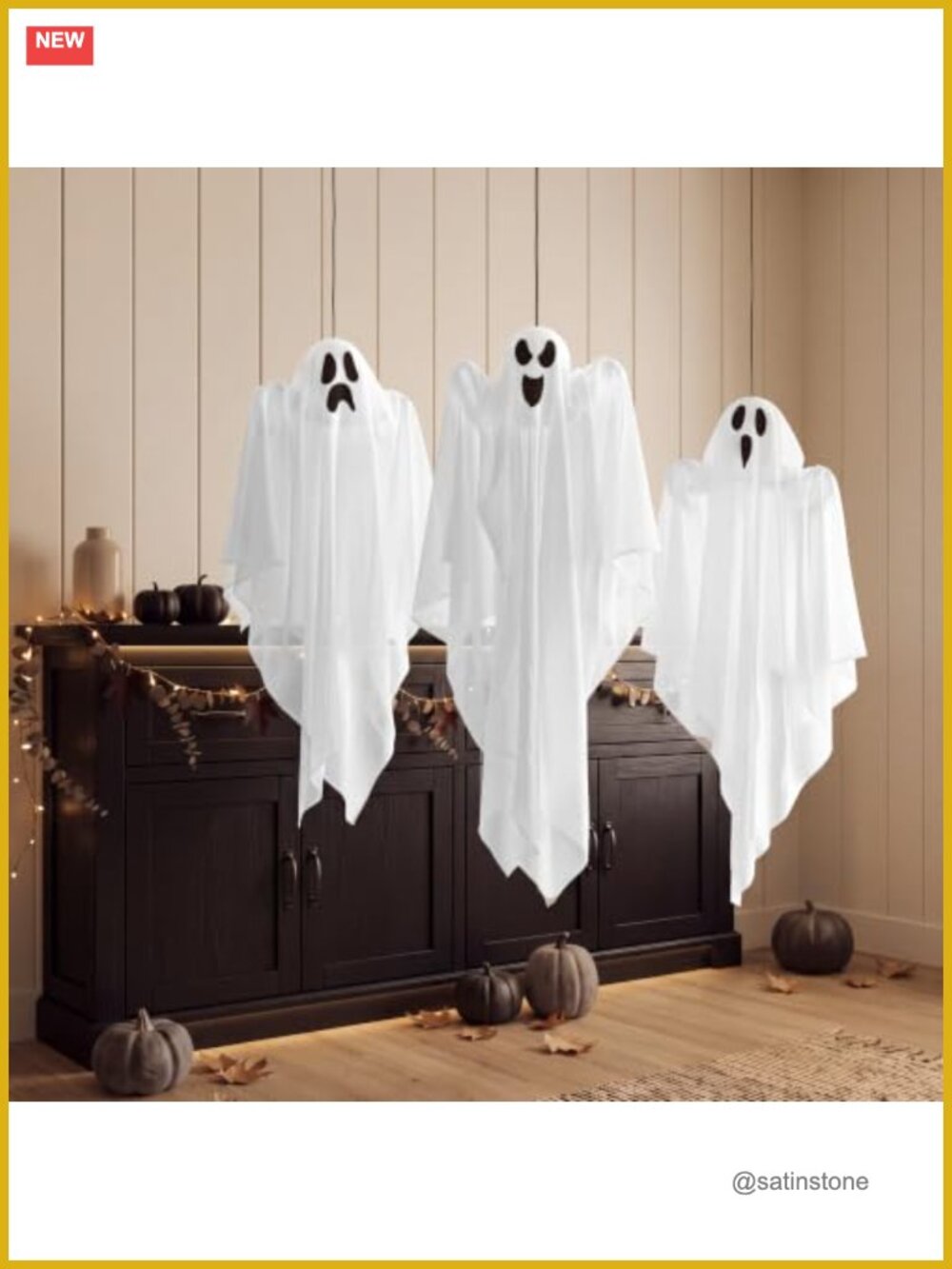 3 Pack Hanging Ghost Halloween Decorations with Bendable Arms - Indoor Outdoor